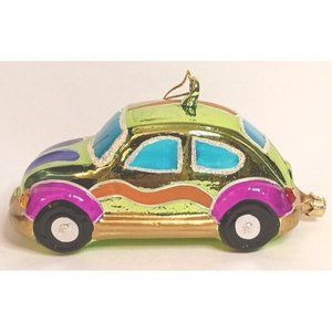 Laved Volkswagon Beetle Blown Ornament Glitter Christmas Hand Painted